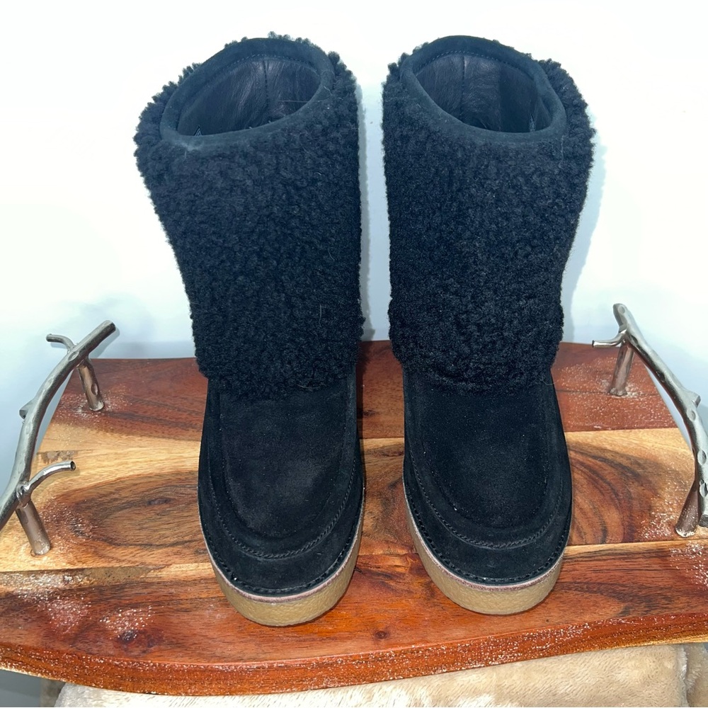 UGG Coldin Black Shearling Wedge Ankle Boots Size 11 - Picture 5 of 9